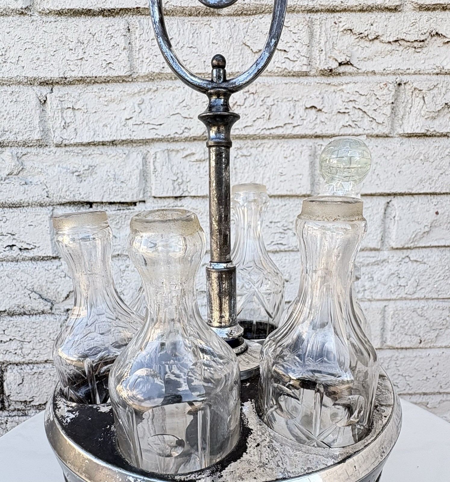 Antique Silverplated Rotating Condiment Cruet Set
