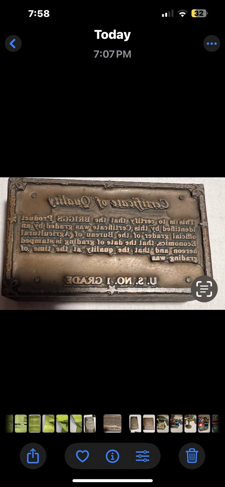 Printing Block U.S. Certified Dept. of Agriculture Grade 1 Hay Briggs Coppe/Wood