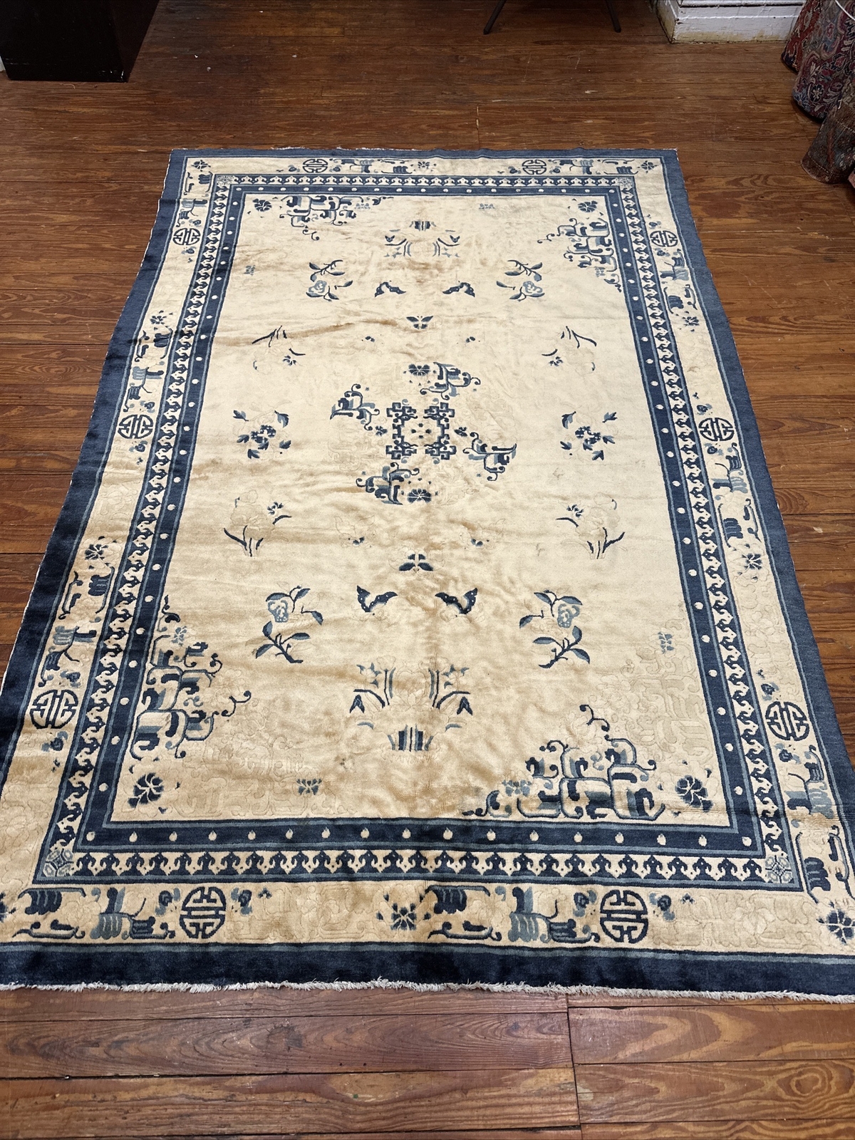 Vintage Antique Chinese Art Deco Oriental Rug Handmade Wool/cotton Floral (116)