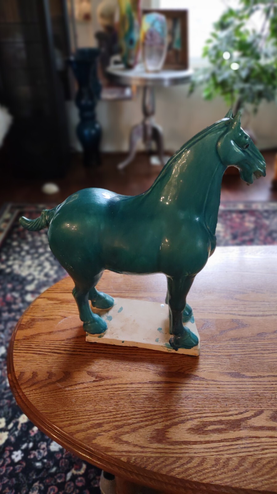 17-in old Chinese blue glaze Tang sancai ceramics pottery dynasty Palace horse 1