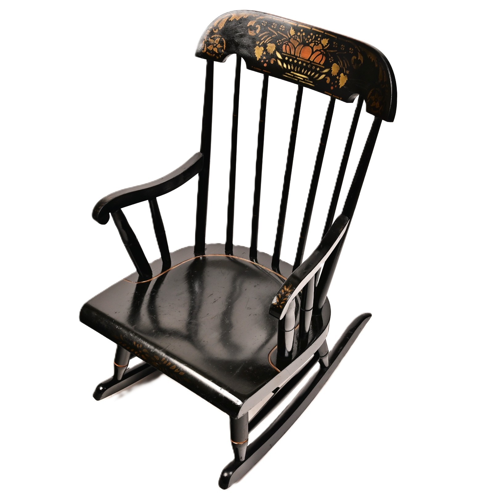 NICHOLS & STONE Hitchcock Original Vintage Signed Ebonized Childs Rocking Chair