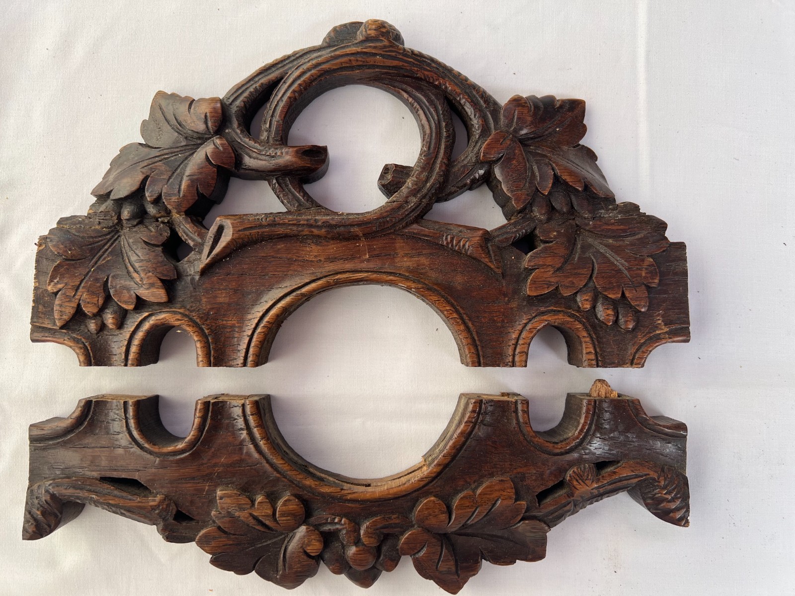 Victorian Architectural Salvage: 2x Carved Oak Reclaimed Panels Pediments (2/4)