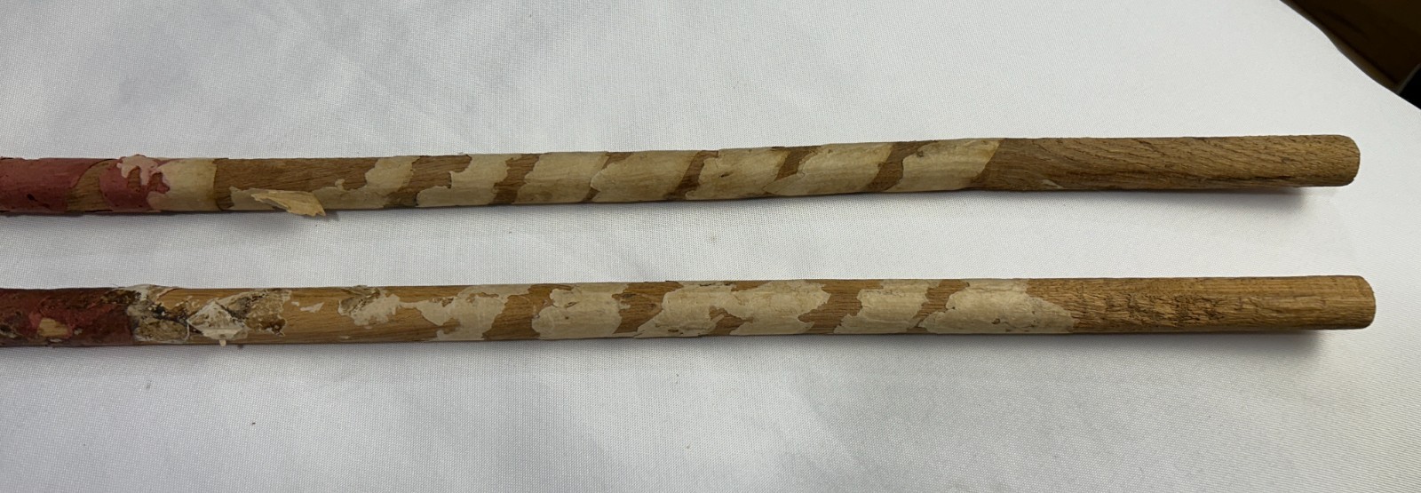Antique Primitive Hand Forged Single Barb Fish Spear Harpoon Dart Pair 30″ Wood