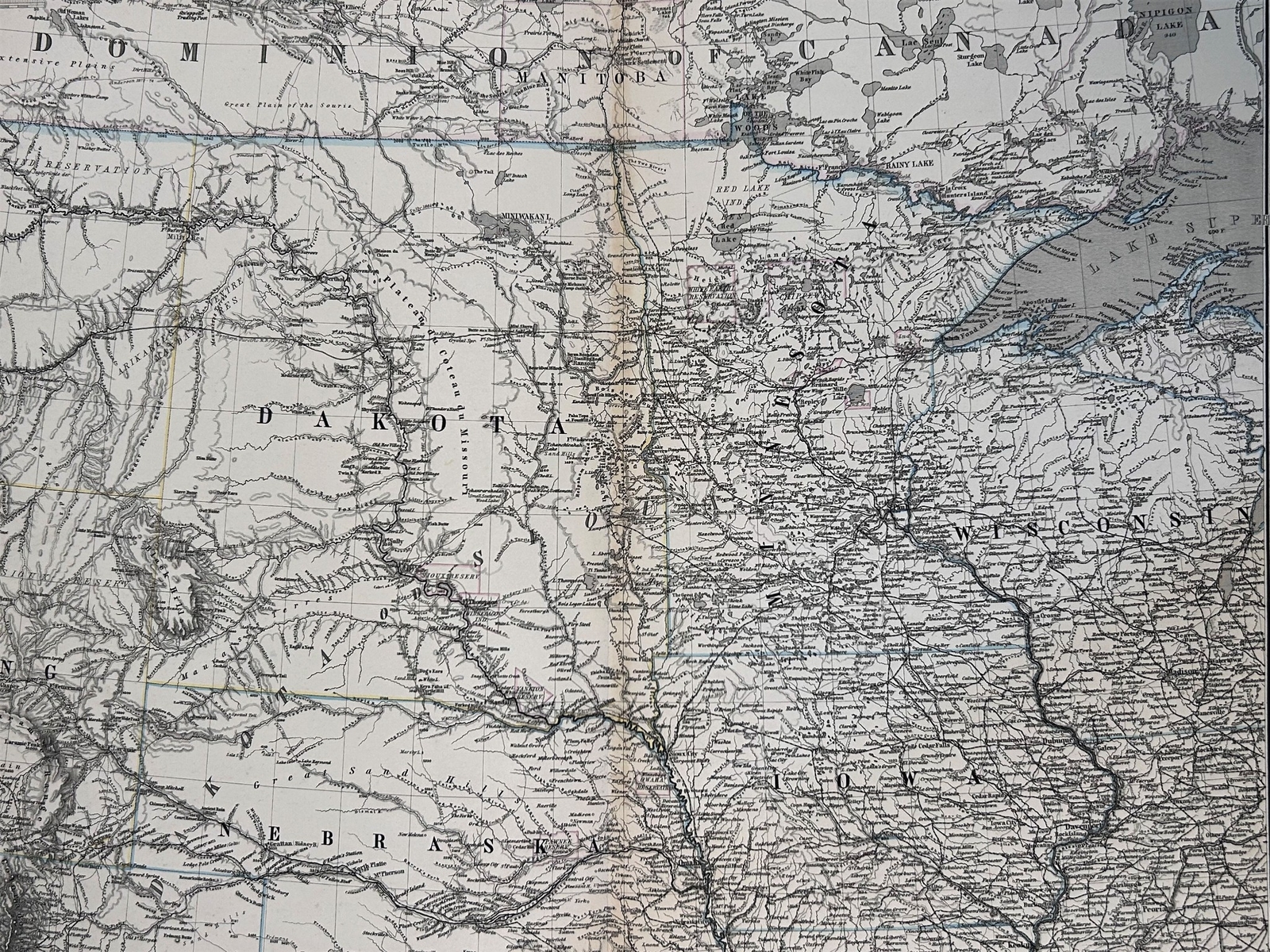 Midwest Minnesota Wisconsin Iowa Dakotas Nebraska 1880 Petermann detailed map