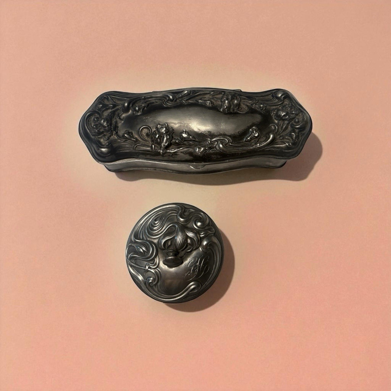 Antique Art Nouveau Silverplate Vanity Box Set