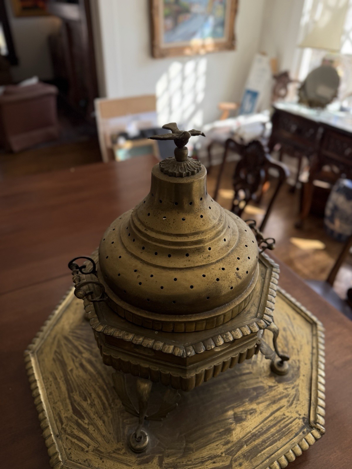 Rare Antique Vintage Large Turkish Brass Brazier Middle Eastern Burner W/ Base