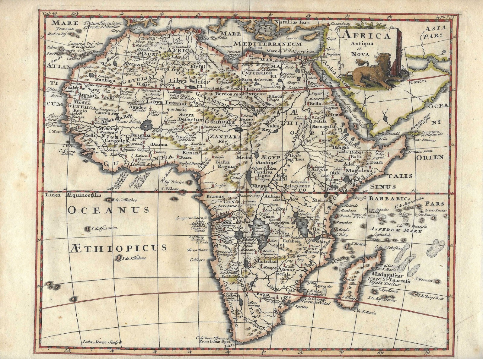 Antique Hand-Coloured Map of Africa by Philipp Cluver, 1697