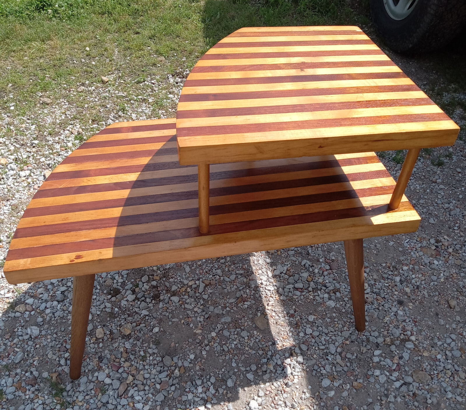 Mid Century Maple Walnut Step End Table (SET-82)