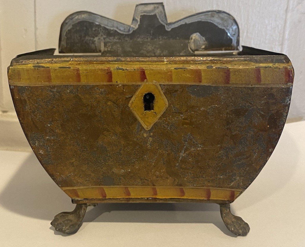 Early 19th C Toleware Tea Caddy Tin Box Primitive Folk Art Maine Antique Digest