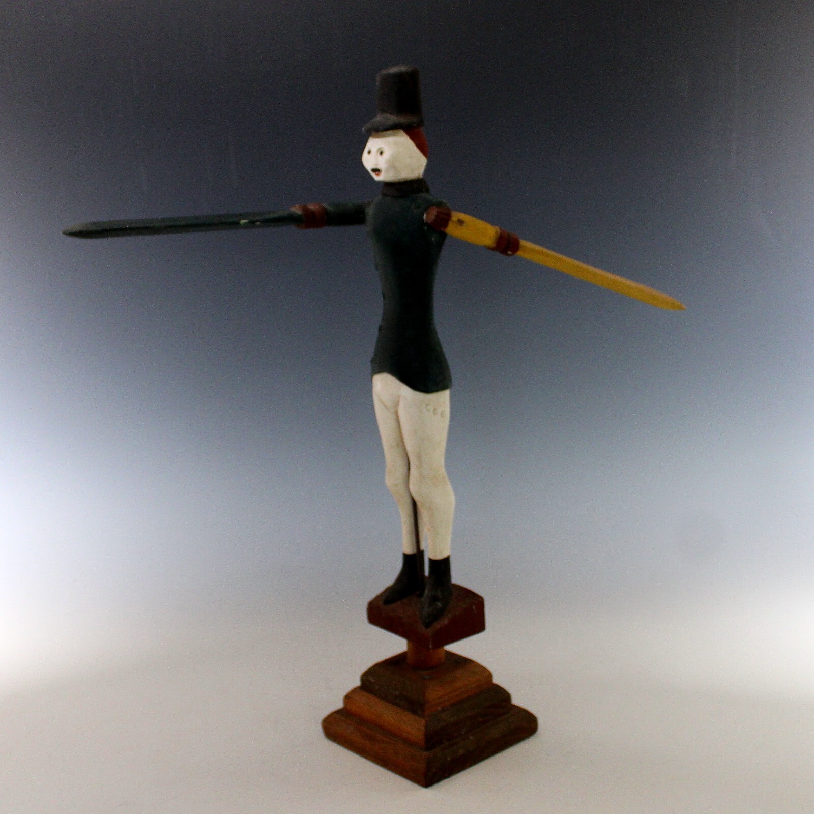 Vintage Man Whirligig Wood Folk Art Artist Signed Primitive Outsider Art