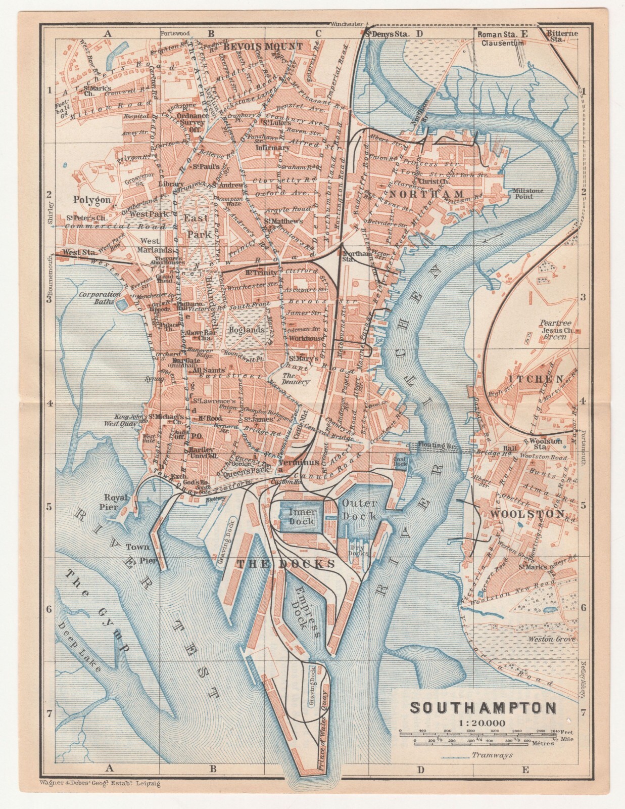 SOUTHAMPTON 1927 England Great Britain ORIGINAL Map Plan UNITED KINGDOM