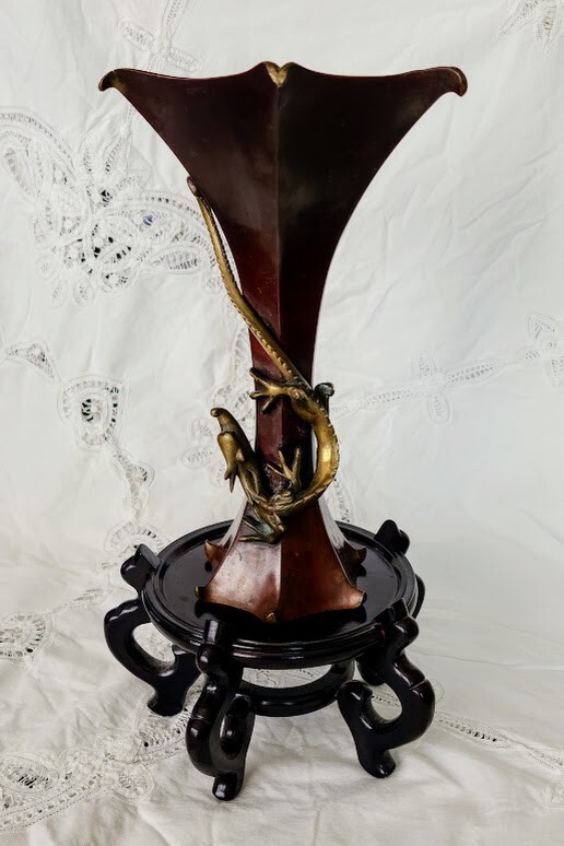 JAPANESE Meiji Era Rare Original Dark Patina Finish Bronze Dragon Vase Old, Fine