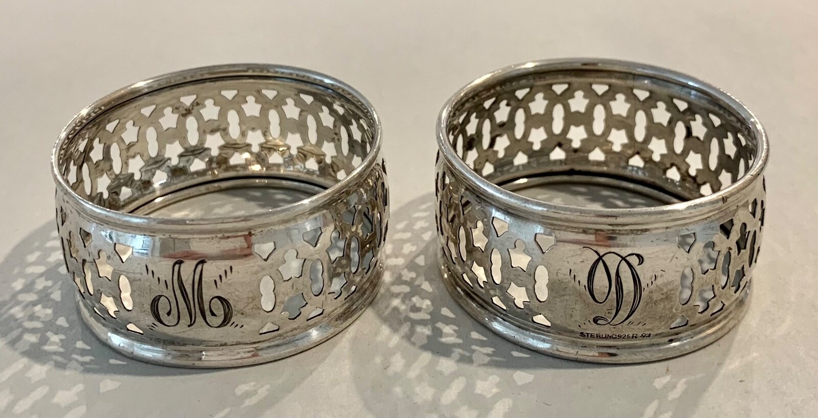 Lovely Pair of Vintage Roden Bros. Ltd. Pierced Sterling Silver Napkin Rings