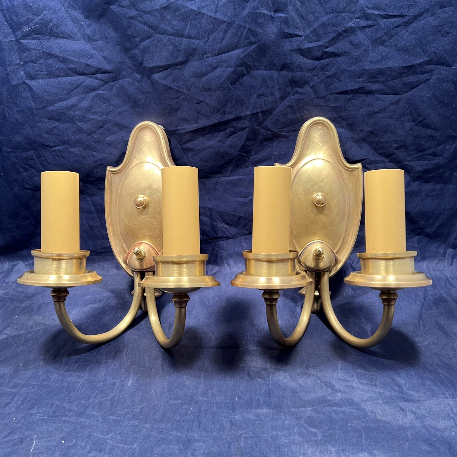 Antique Brass Sconce Pair Rewired Two Arm Sconces 69C