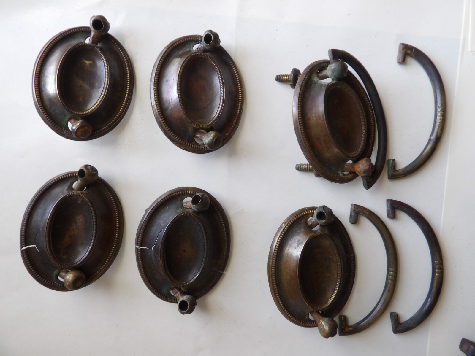 Antique Hepplewhite Federal Oval Drawer Pulls Original 1800s Plates Parts Bails