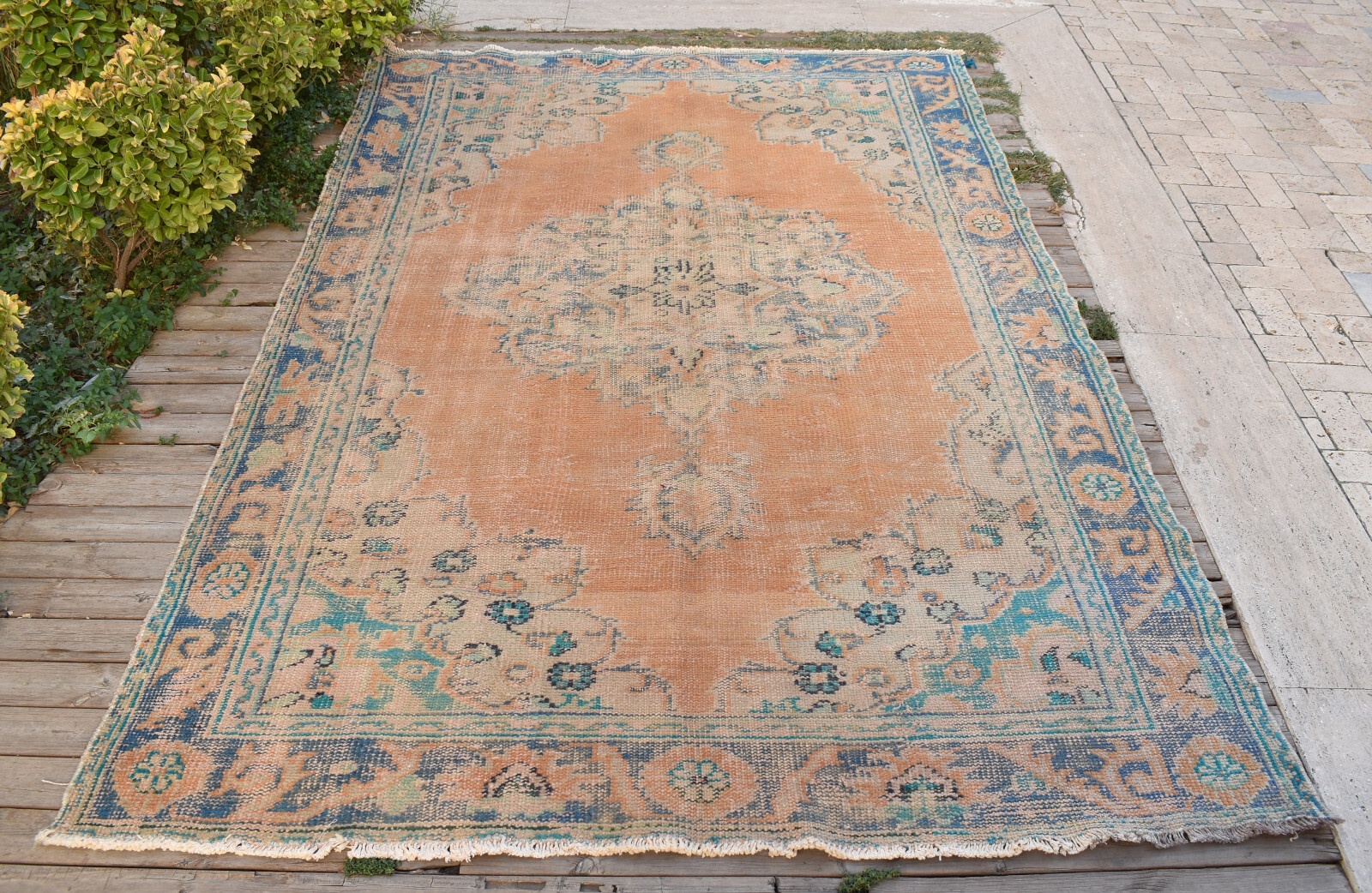 Turkish Carpet 93”x151” Vintage Light Muted Color Oushak 6×9 Rug 185x280cm