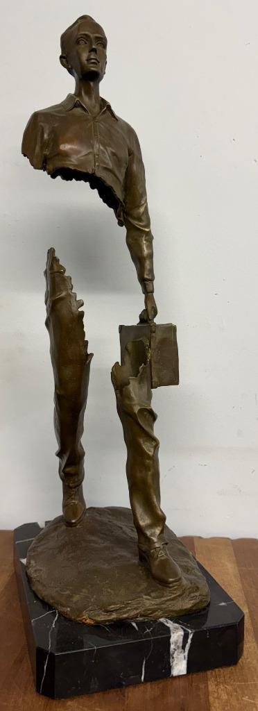 Surrealist Bronze & Marble Sculpture – Walking Man – after Bruno Catalano – 61cm