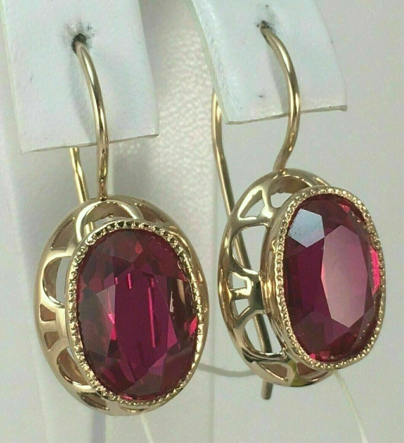 3.00Ct Oval Cut Lab-Created Red Ruby Drop/Dangle Earrings 14K Yellow Gold Plated