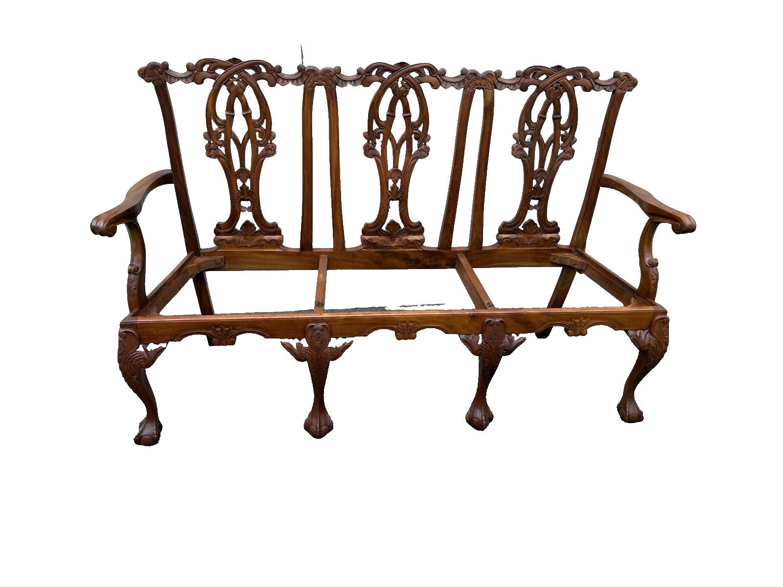 66942 Chippendale Mahogany Claw Foot Settee Loveseat Couch
