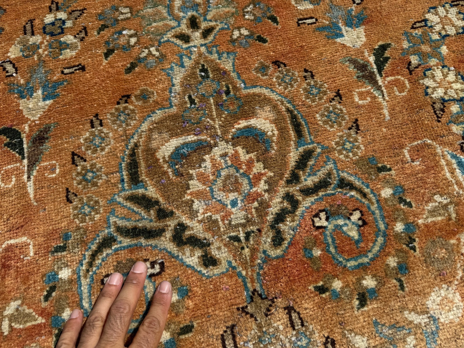 VINTAGE ORIENTAL RUG 10×13 handmade old ANTIQUE rust blue orange handwoven 9×12