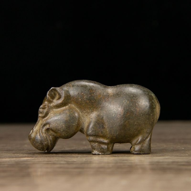 Rare Solid Brass Animal Hippo Hippopotamus Statue Tea Pet Figurine Hand Piece