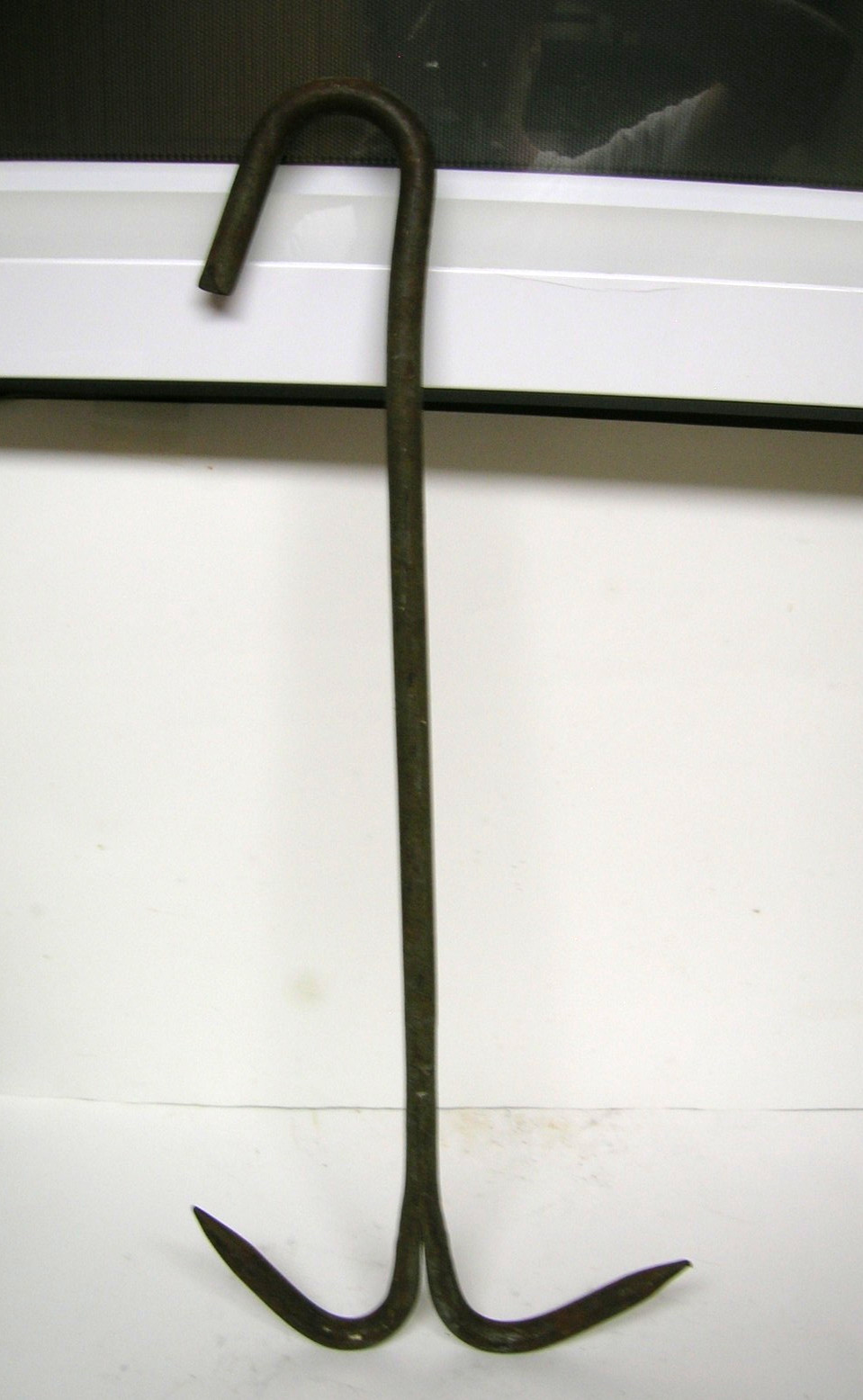 Antique Hand Forged Wrought Iron Double Meat Hook Blacksmith Barn Plant Hanger