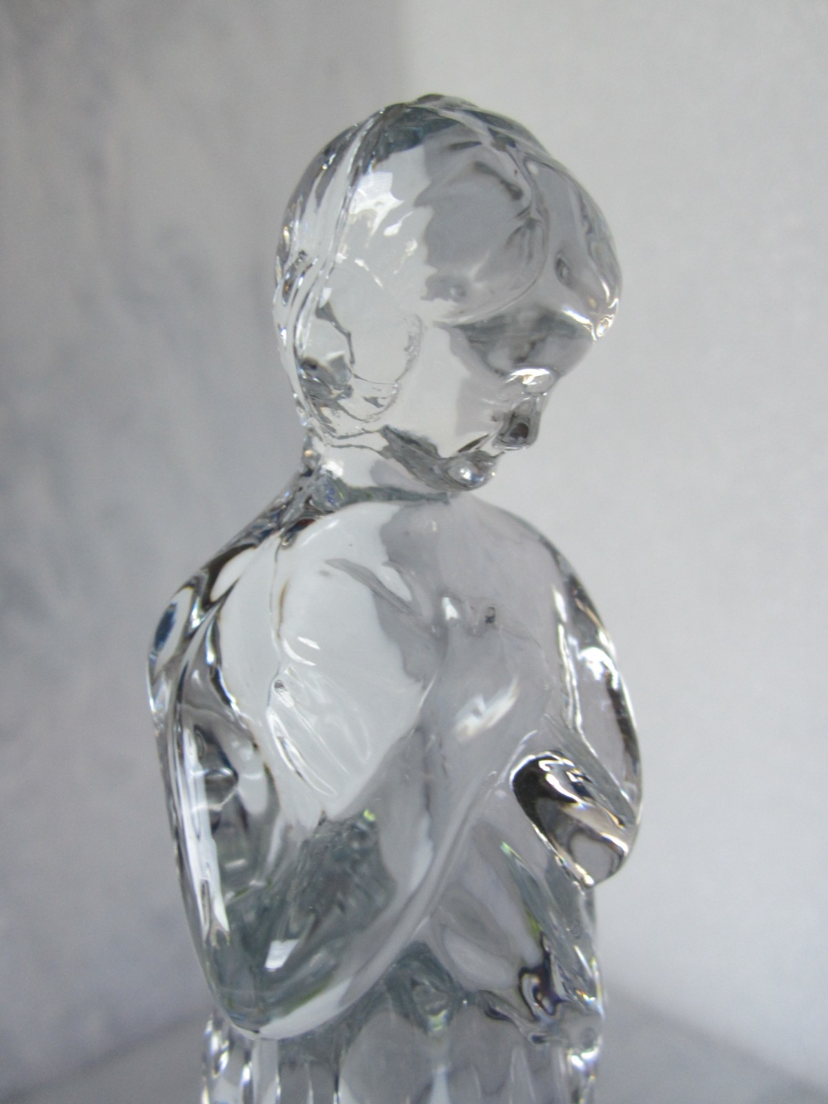 1930’s CAMBRIDGE ART GLASS “BASHFUL CHARLOTTE” DRAPED NUDE CRYSTAL FLOWER FROG