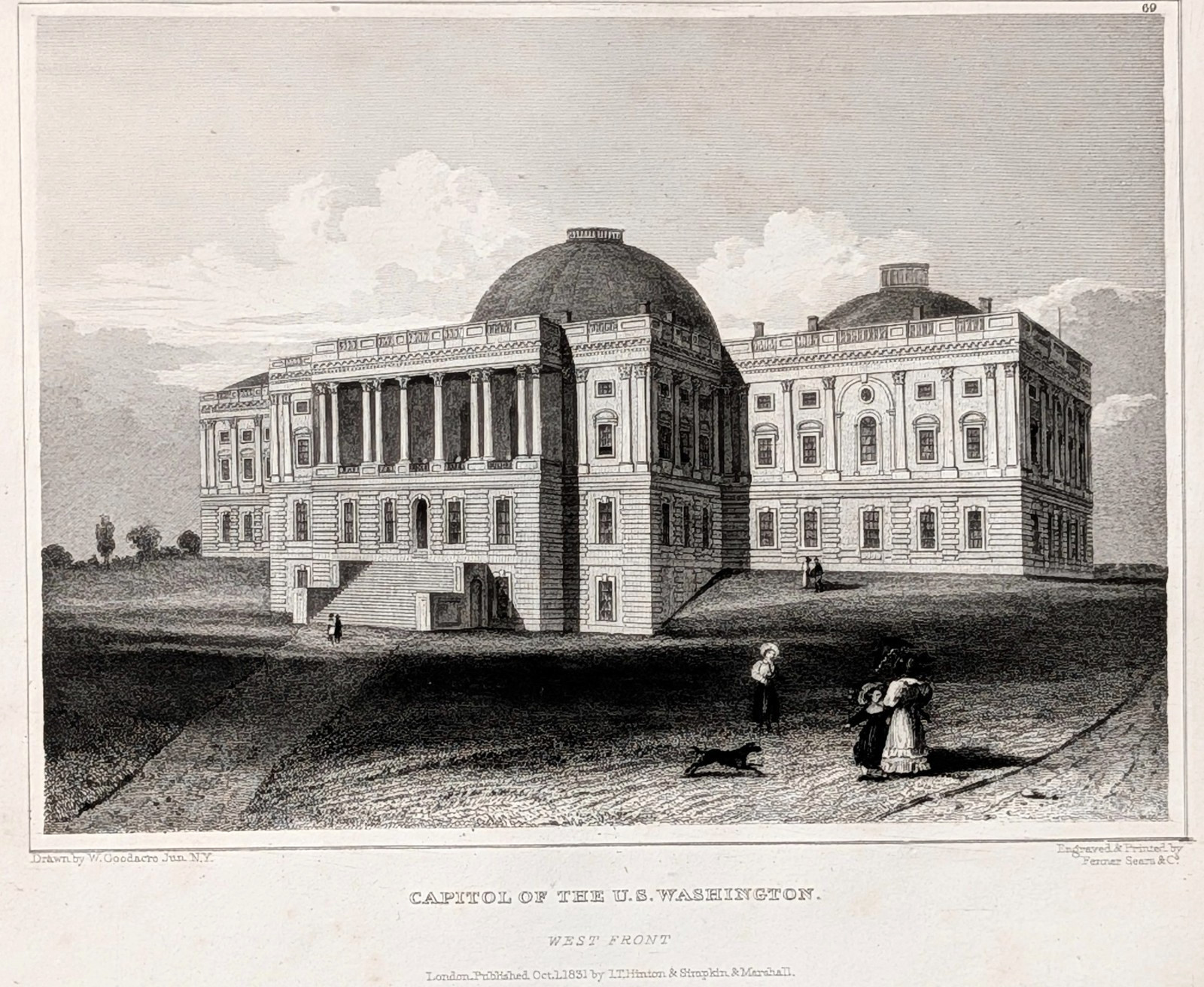 1831 United States CAPITOL Building WASHINGTON D.C. Engraved Print ORIGINAL
