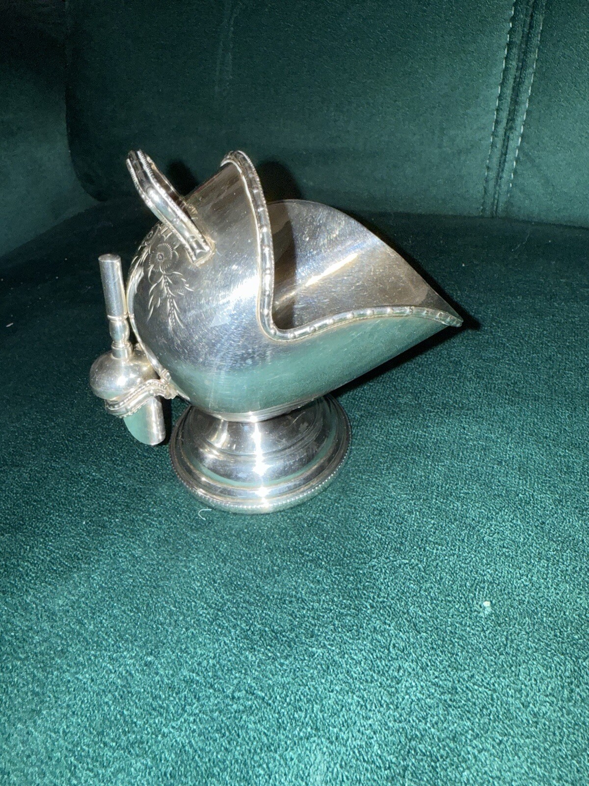 Vintage Sugar Scuttle With Scoop Spoon Antique Silver Plate Serving bowl