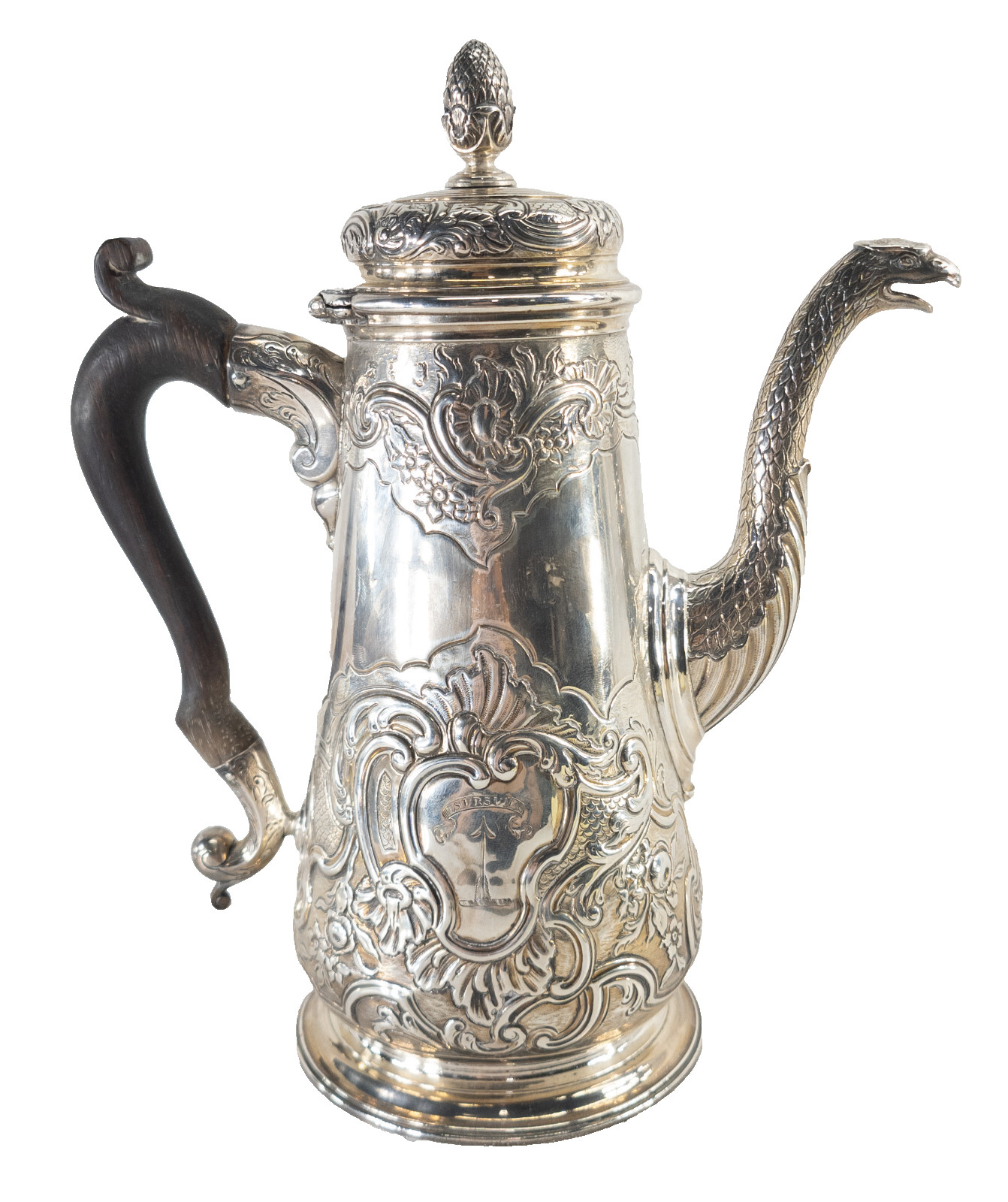 Rare Antique Peter Taylor 1742 English Georgian Sterling Silver Coffee Tea Pot