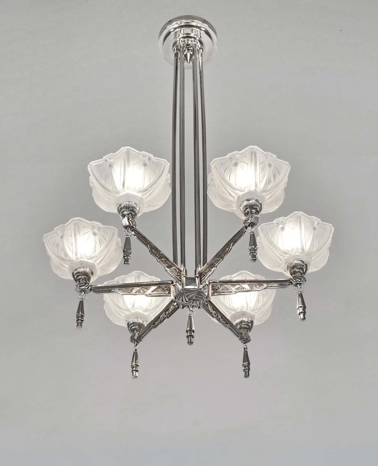 JEAN GAUTHIER (EJG) : FRENCH 1930 ART DECO CHANDELIER … lamp muller era France
