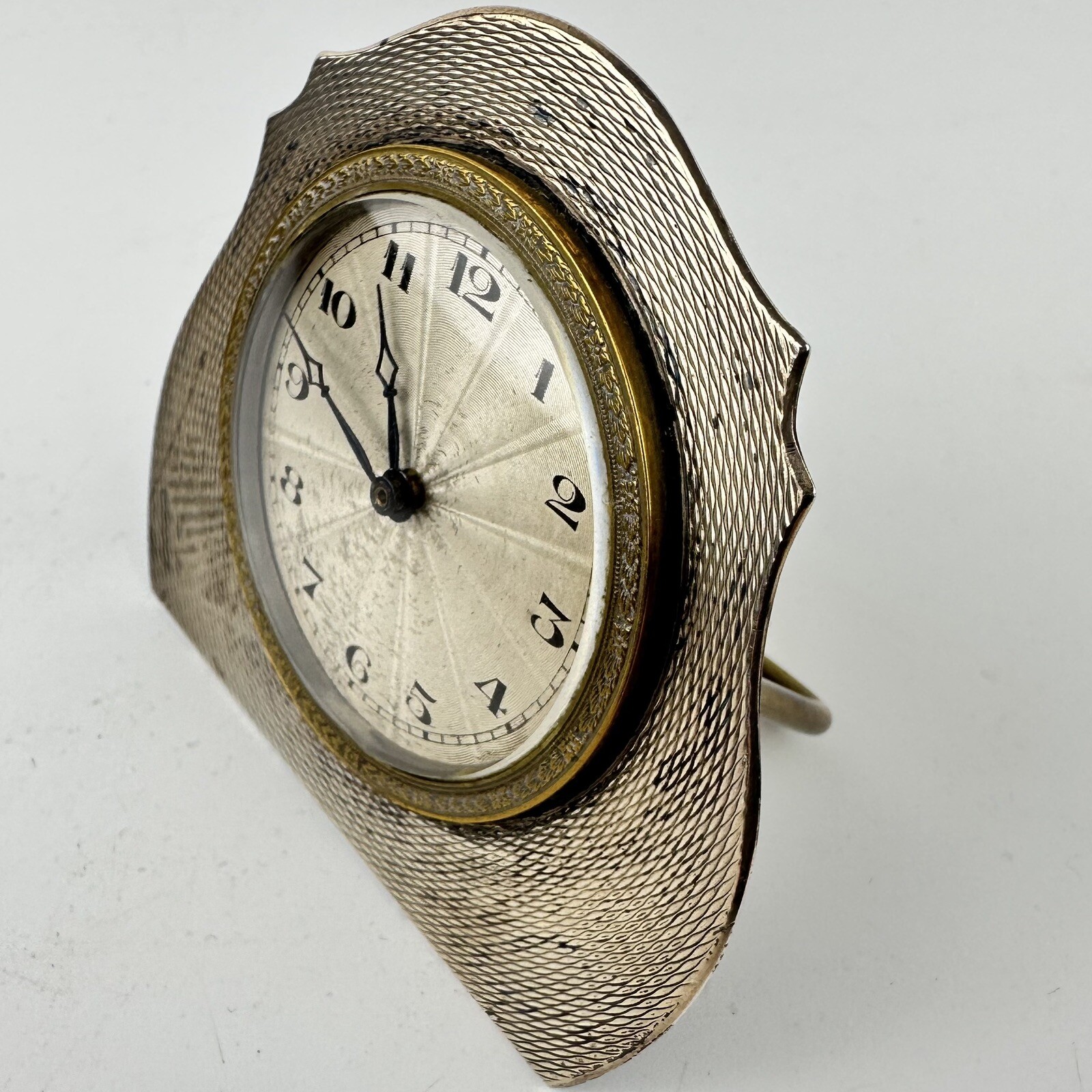 Antique Art Deco Solid Silver Mounted Easel Backed Travel Clock John Henry Wynn