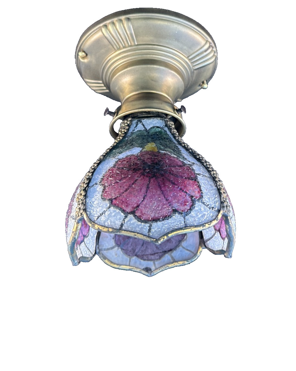 antique 1910-20s brass flush mount hall fixture