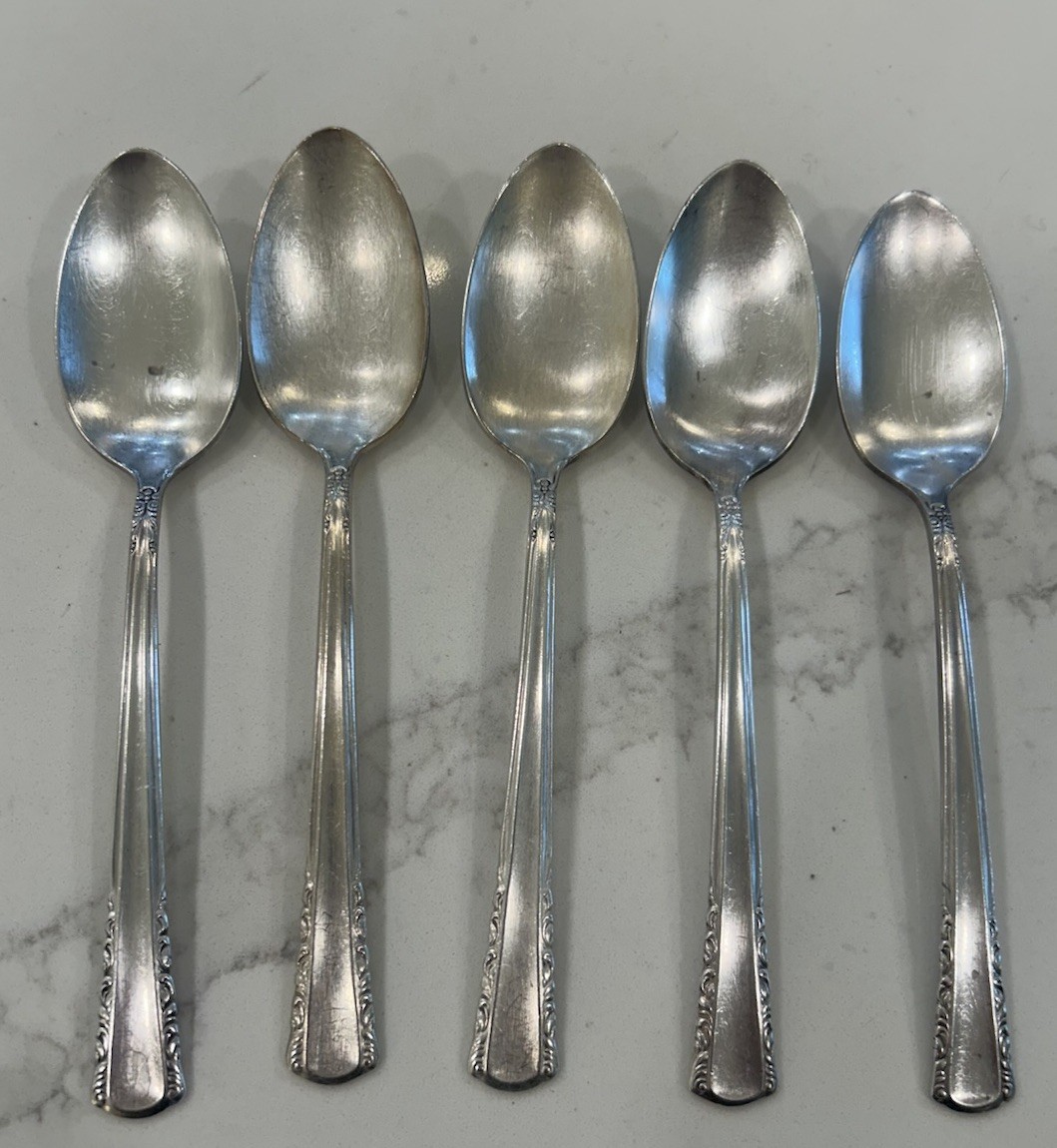 Vtg Set Of 6 Holmes & Edwards May Queen Spoons 6” Silverplate Inlaid IS