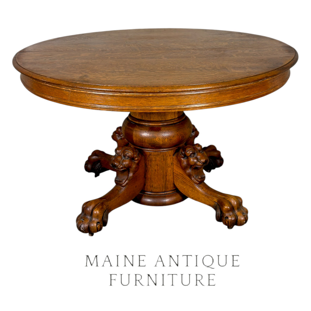 Quarter-Sawn Tiger Oak Lion Head Claw Foot Round Dining Table #22651
