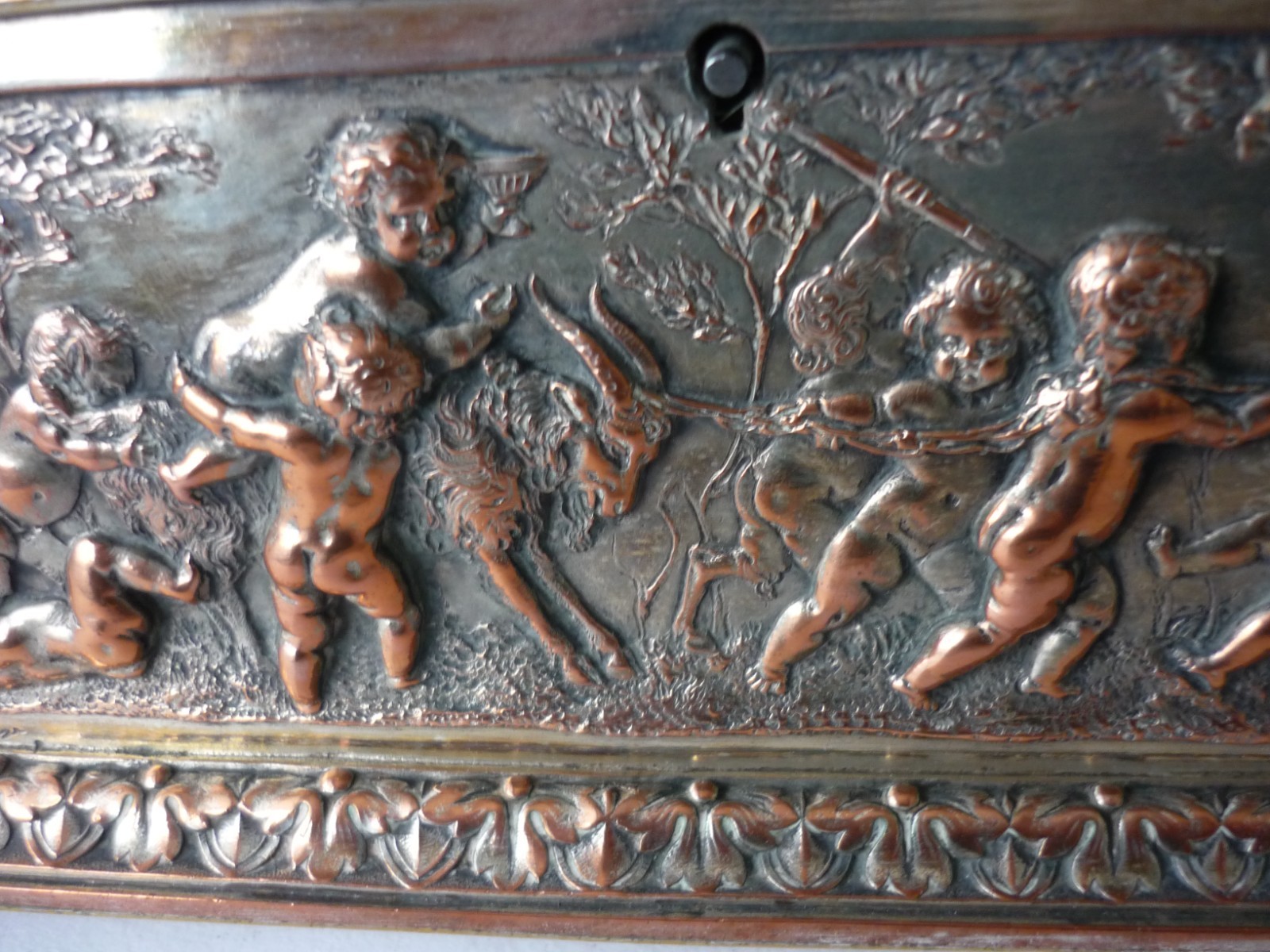 Antique Leopold Oudry Signed Silver Plate Over Copper Large French Lidded Box
