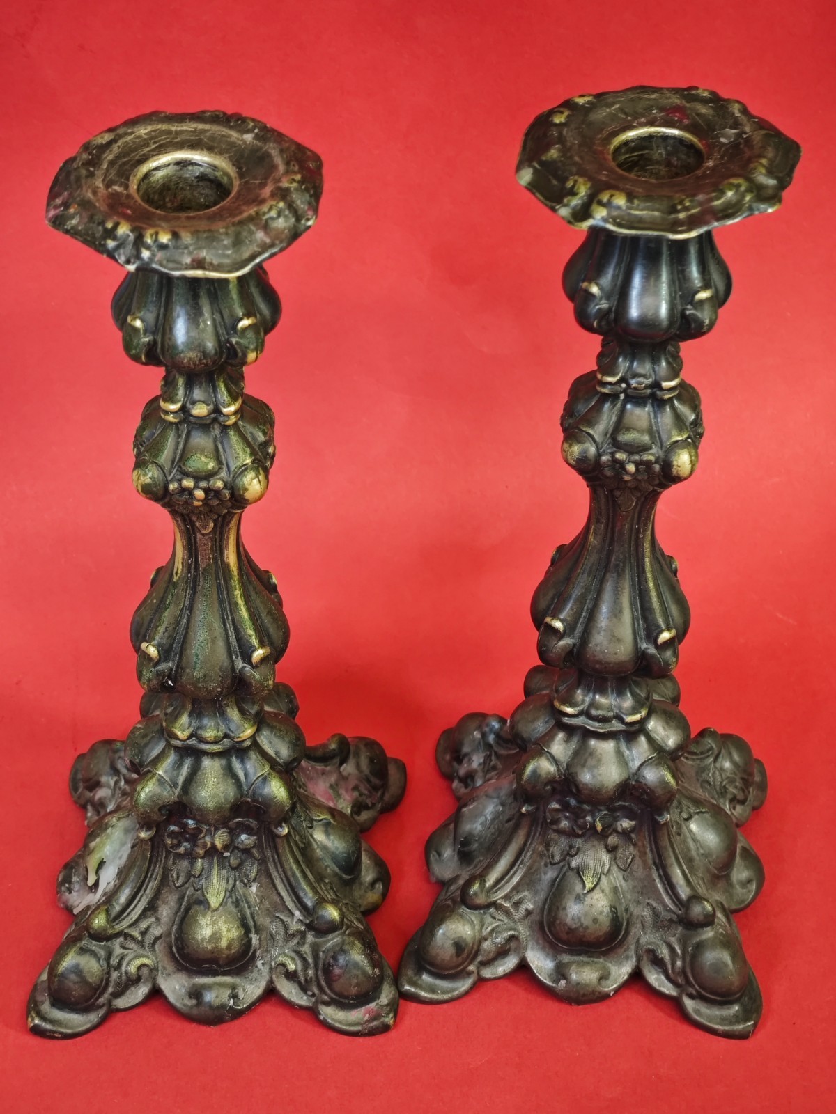 Antique Norblin & Co Warsaw Silver Plate Candlesticks Pair Judaica Shabbat Rare