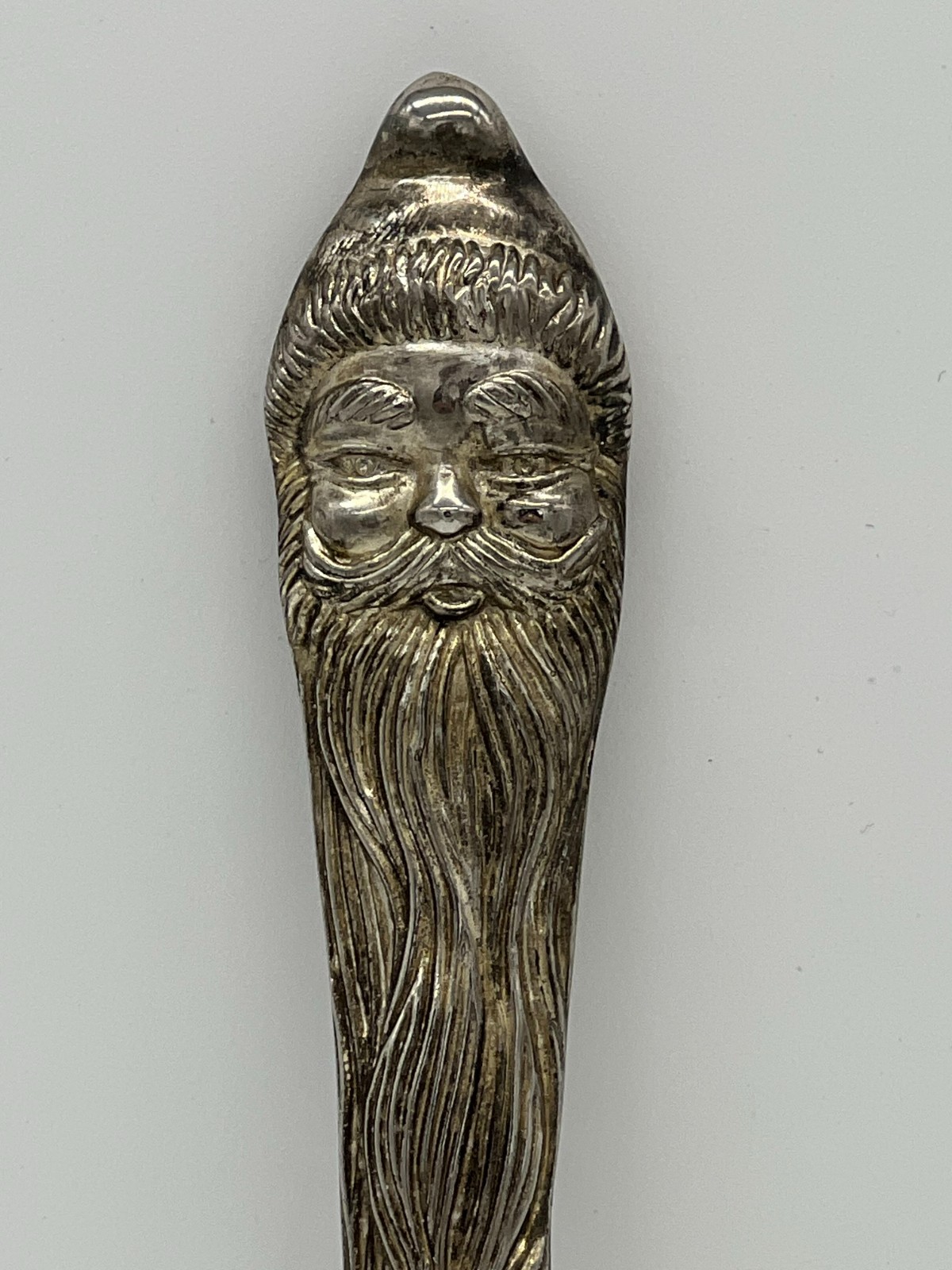 Santa Claus Silver Plate Serving Fork 13″ w/ Petina Christmas Holiday Vintage