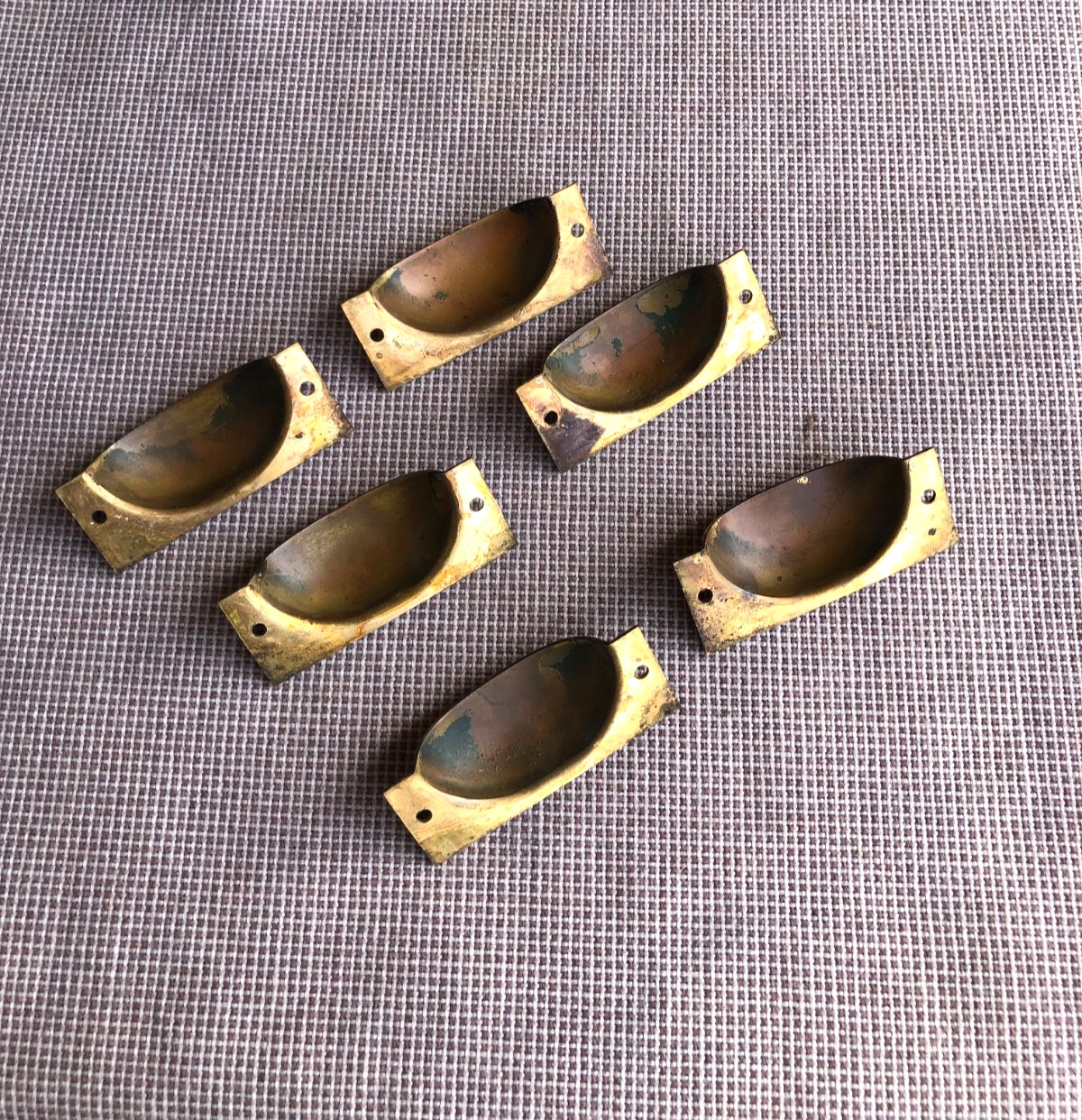 6 Brass Vintage Antique Cup Handles Furniture Drawer Pulls
