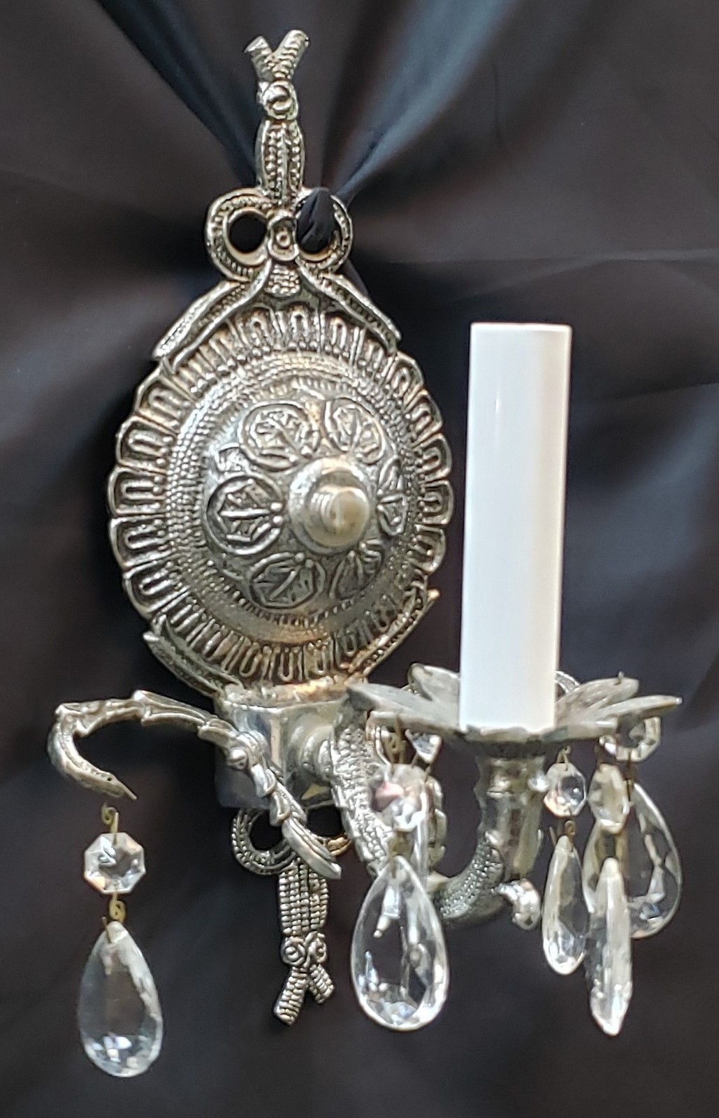 Restored Art Deco Wall Sconce w/ Teardrop Crystal Prisms 10 1/2″ x 6 1/2″ GA2286