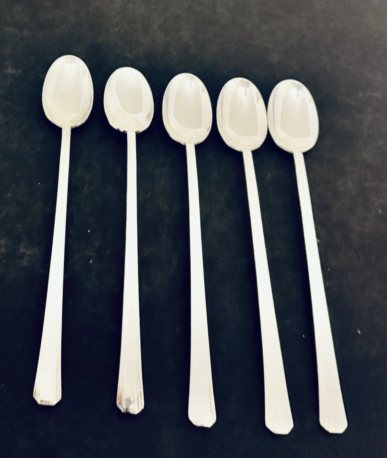 International Silver Five Iced Tea Spoons Broadway Pattern Art Deco 1940