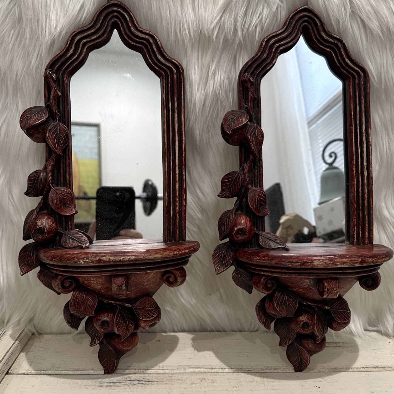 VTG Redish Ornate Set Of Mirrors Italian Shelf Style MCM Syrco 15”Fruit Leaves