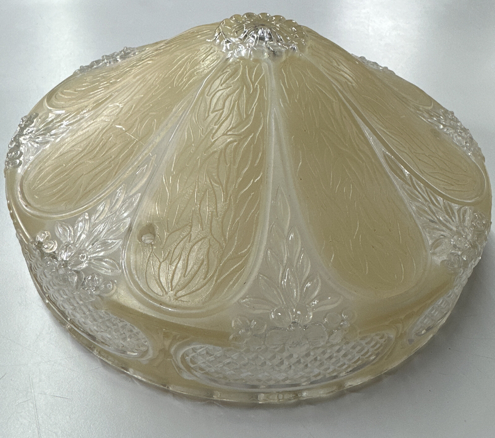 3 Hole Beige Frosted Flower Clear Glass Ceiling Light Shade Vintage 1930s