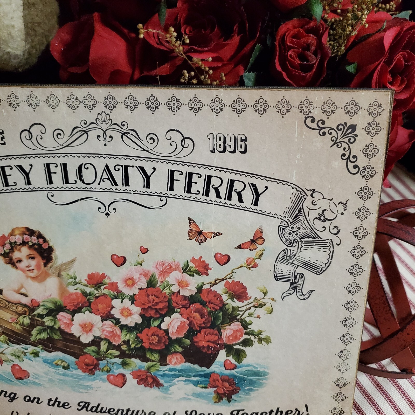 SHABBY VICTORIAN PRIMITIVE VINTAGE STYLE VALENTINE 1896 LOVEY FLOATY FERRY SIGN