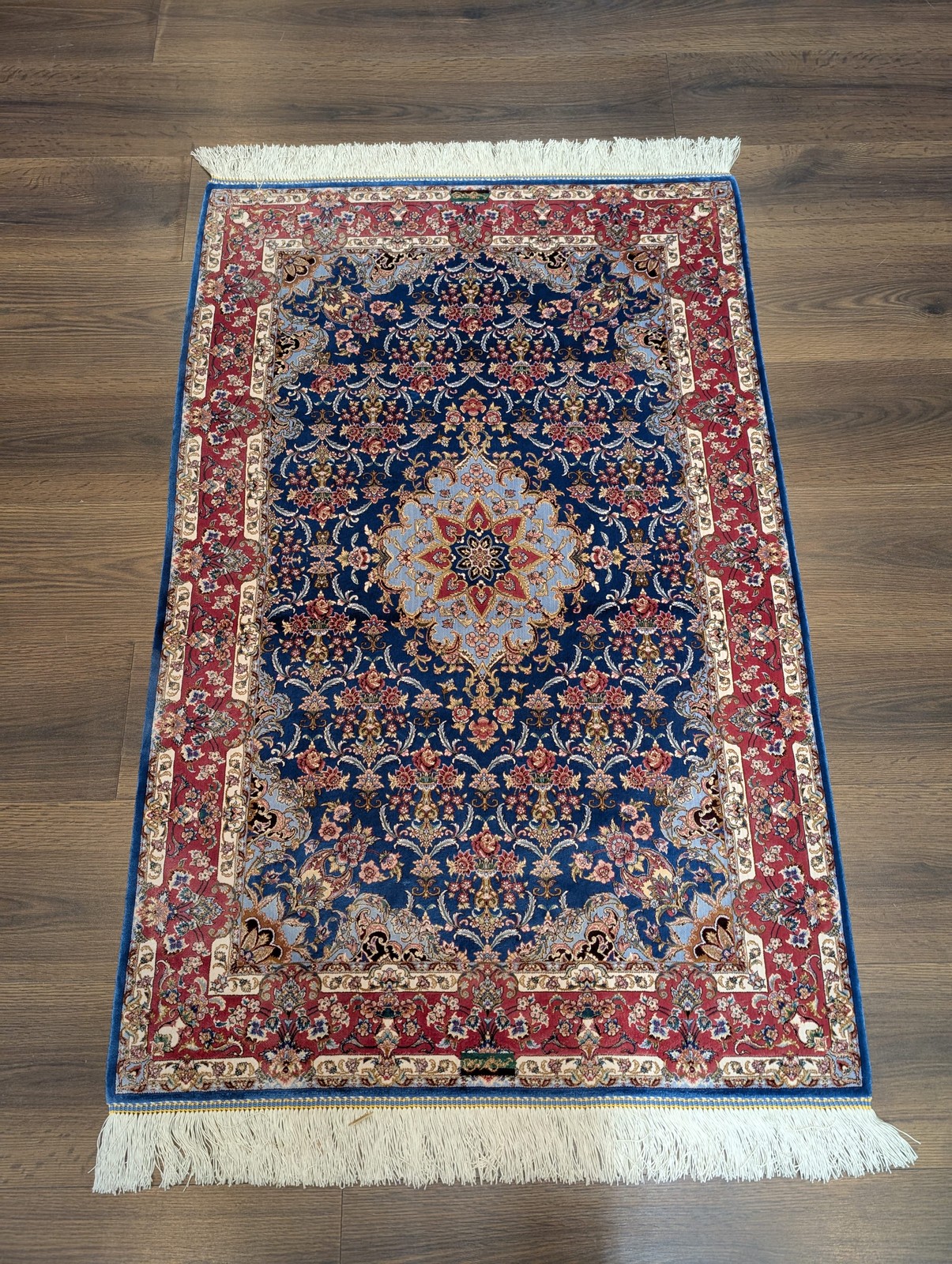 Navy Blue Silk Rug 2.5 x 4, Fine, Detailed, Turkish Silk Rug, Bamboo Silk, New
