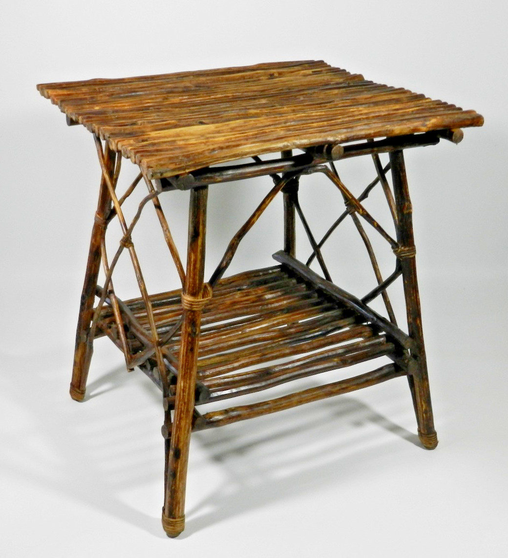 Adirondack Twig Burnt Wood Side Table Pair