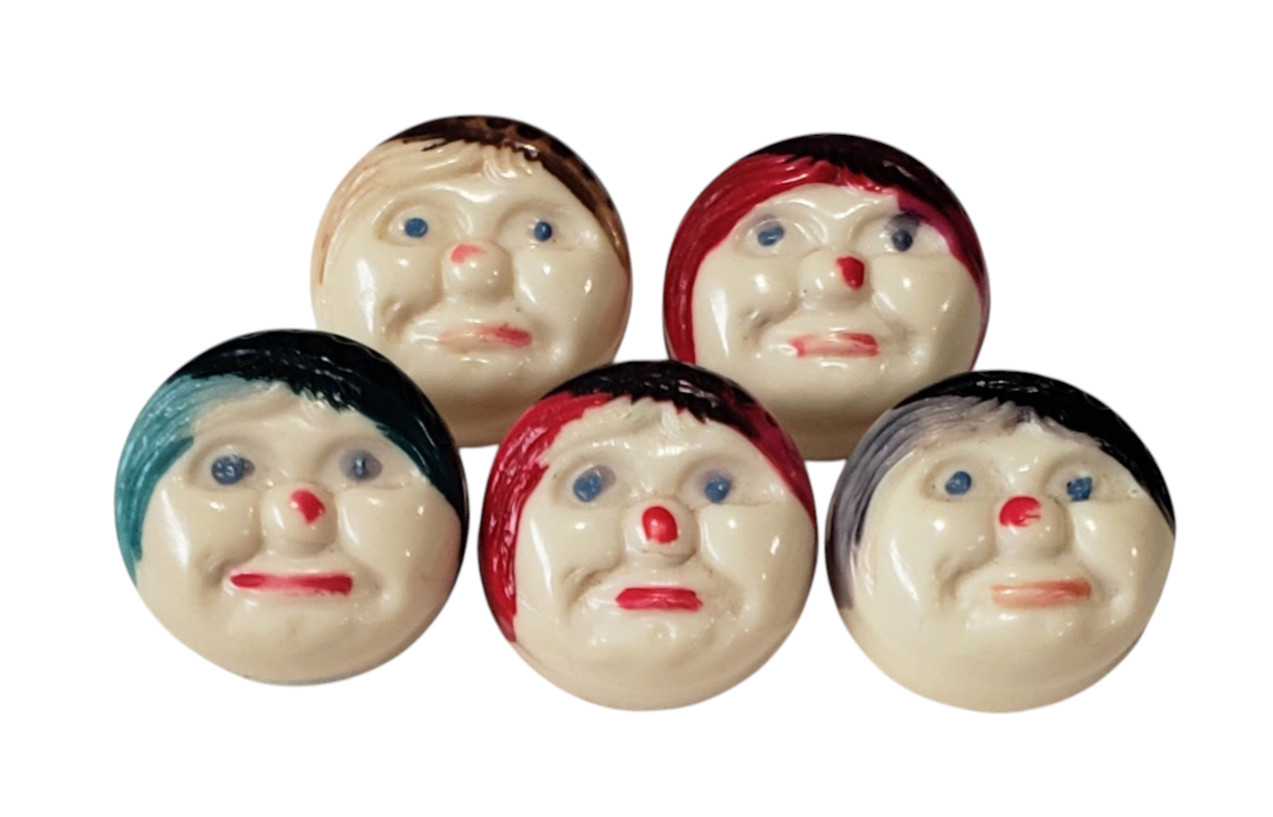 Scarce Set of Funny Little Celluloid Face Vintage Buttons c.1930s