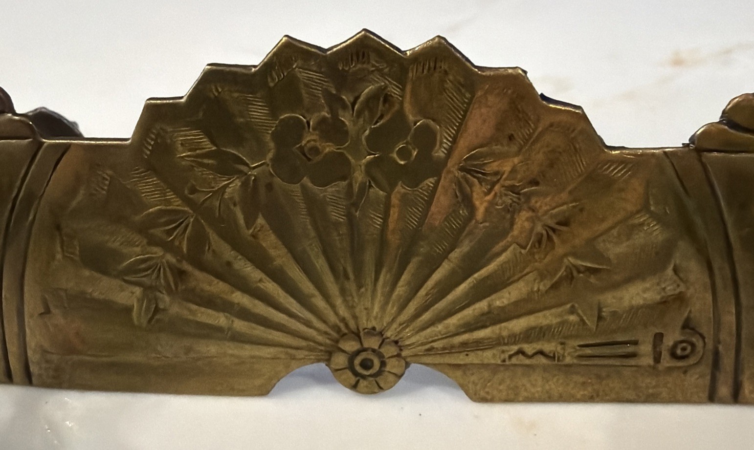 Set of 6 Eastlake VTG Stamped Brass Escutcheon Flower Fan Design Steel Bail Pull