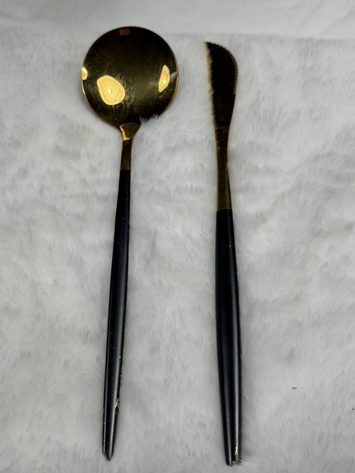 Vintage MCM Black Handle Gold Tone Serving Spoon And Butter Knife Replacements