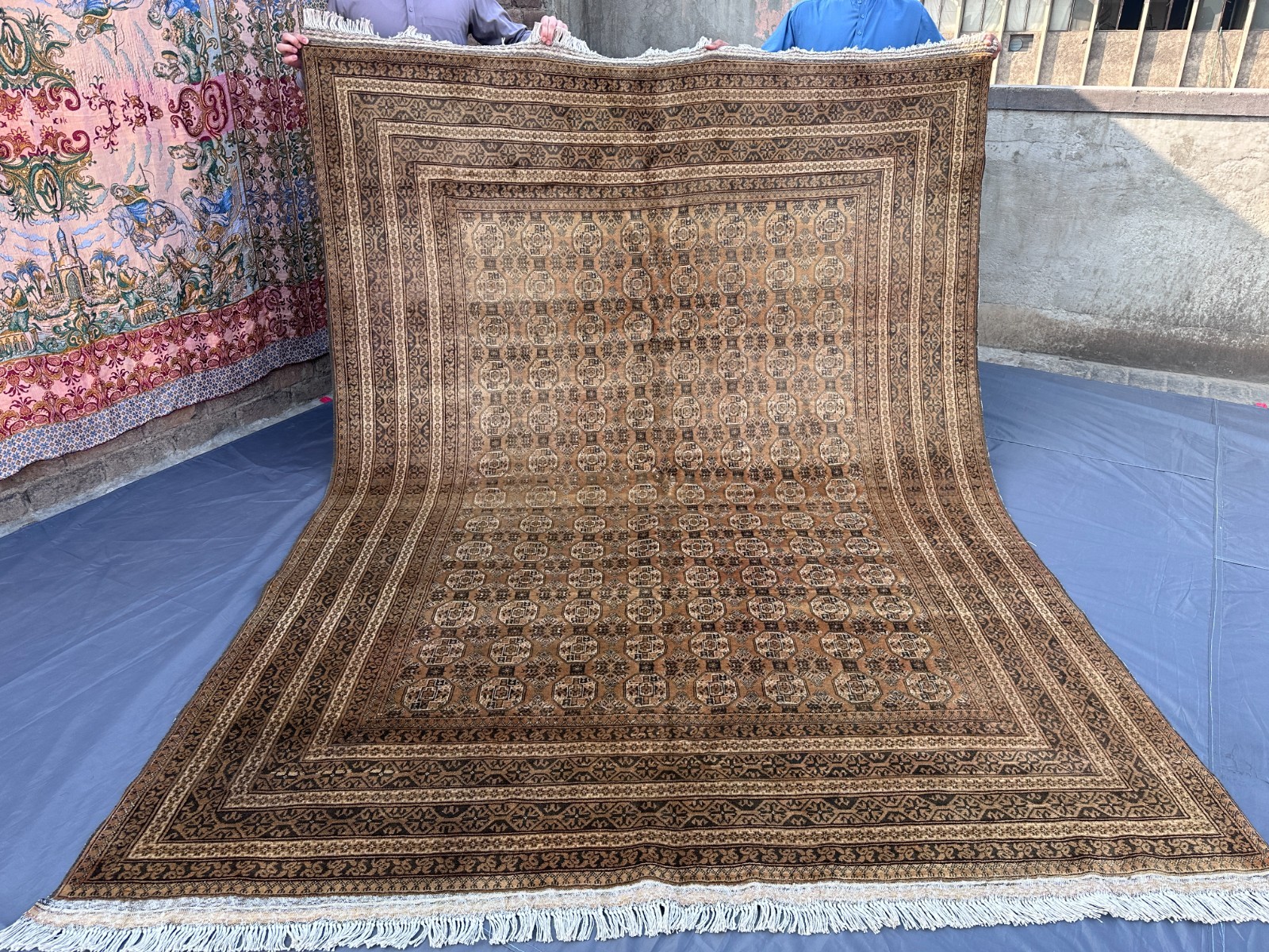Vintage Turkmen Bukhara Rug 6’8×9’2 Wool Tribal Faded Area Geometric Floor Rug
